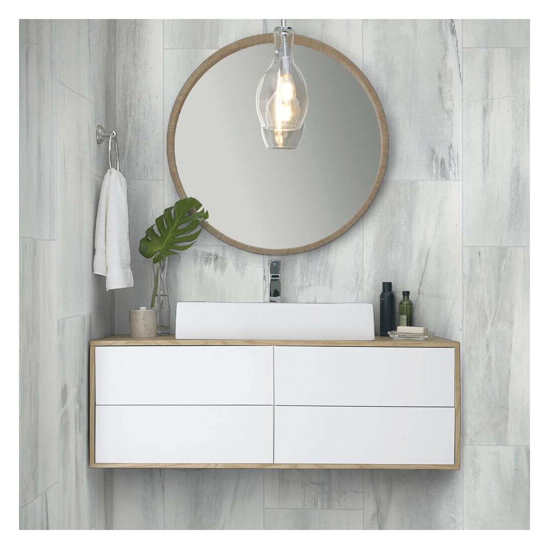 Shaw Floors Ceramic Solutions, Current Series CS75Z-00125 Porcelain Floor Tile, 23.84 in L Tile, White Water - 4