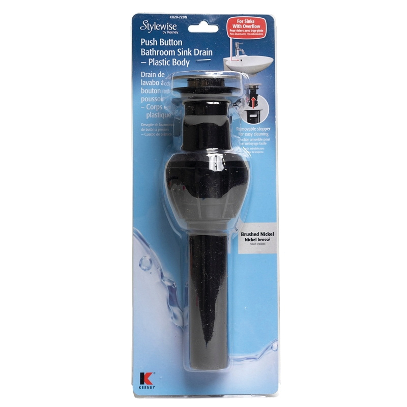 K820-72BN Bathroom Decorative Sink Drain, 1-1/4 in Connection, Plastic, Brushed Nickel