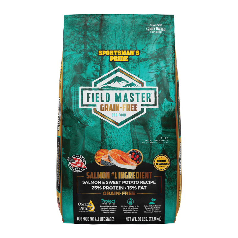 Field Master 10166 Dog Food, Small, Medium, Large Breed, Dry, Salmon, Sweet Potato, 30 lb Bag