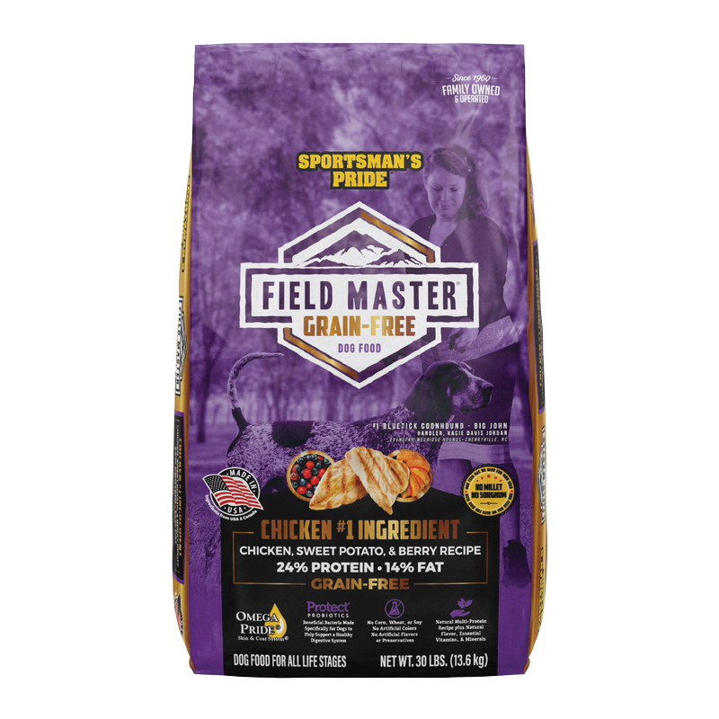 Field Master 10167 Dog Food, Small, Medium, Large Breed, Dry, Berry, Chicken, Sweet Potato, 30 lb