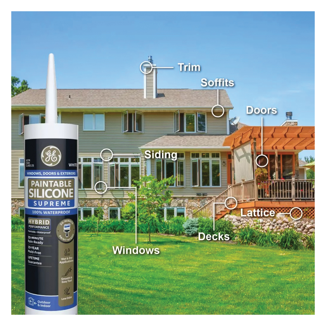 GE Paintable Silicone Supreme 2733730 Window & Door Sealant, White, 24 hr Curing, 9.5 fl-oz Cartridge - 5