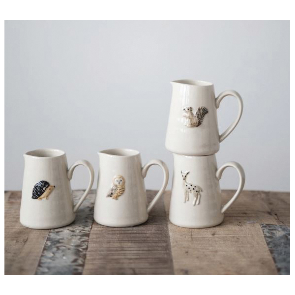 Creative Co-Op Secret Garden Series DF4986A Creamer with Forest Animal, 6 oz, Stoneware - 2