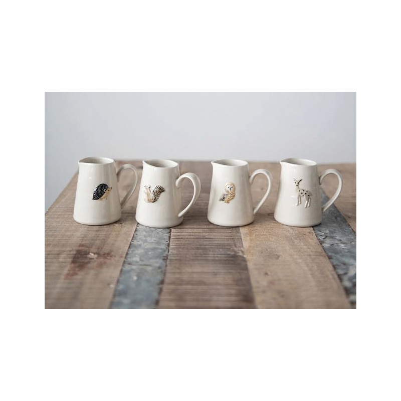 Creative Co-Op Secret Garden Series DF4986A Creamer with Forest Animal, 6 oz, Stoneware - 3