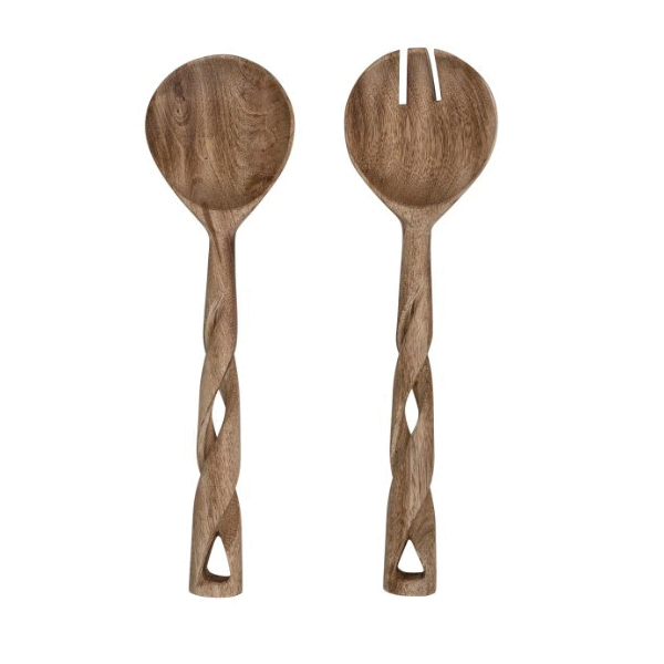 Creative Co-Op DF7400 Salad Server, 2-Piece, Wood, Natural, Specifications: 11 in Length - 4