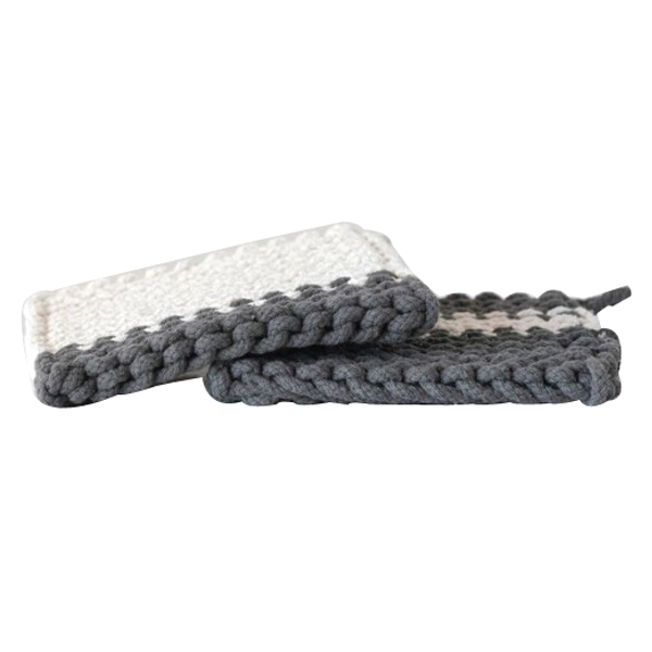 Creative Co-Op DF6845A Crocheted Pot Holder, Cotton, Charcoal/Cream - 2