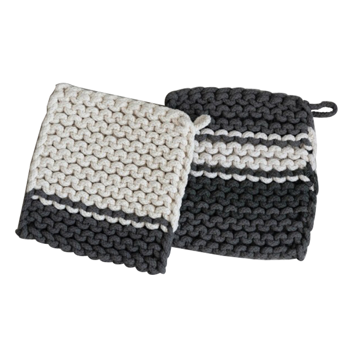 Creative Co-Op DF6845A Crocheted Pot Holder, Cotton, Charcoal/Cream - 3