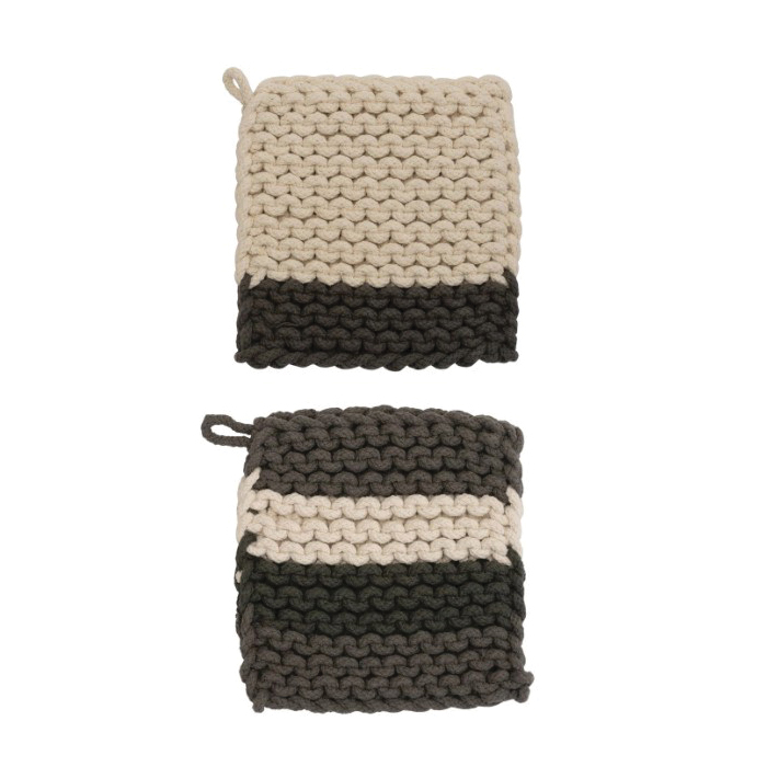 Creative Co-Op DF6845A Crocheted Pot Holder, Cotton, Charcoal/Cream - 4