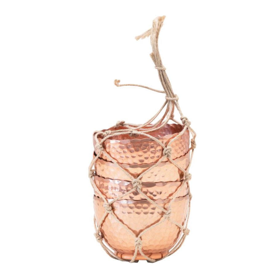 Creative Co-Op Sonoma Series DF4425 Bowl with Jute Tie, Round, 4 in Dia, 3 in L, Hammered Metal, Copper - 5