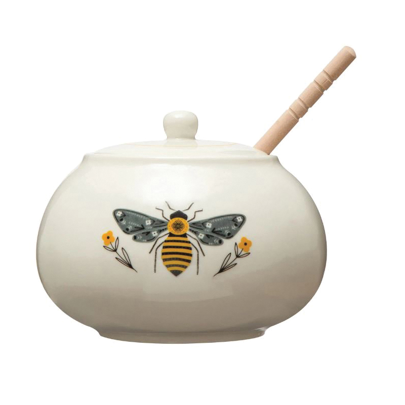 Creative Co-Op Heirloom Series DF7220 Honey Pot with Honey Dipper and Bee - 4