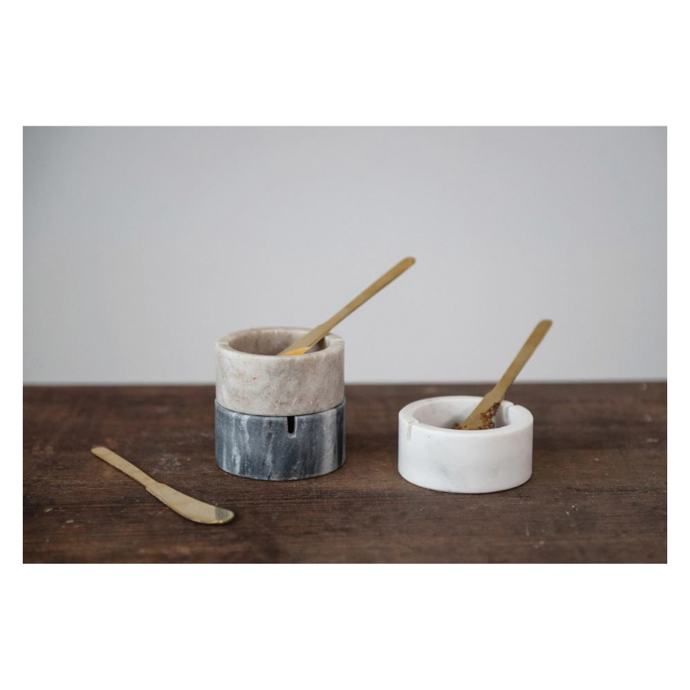 Creative Co-Op Sonoma Series DF5008A Bowl with Knife, Round, 3 in Dia, 1-1/2 in L, Marble - 3