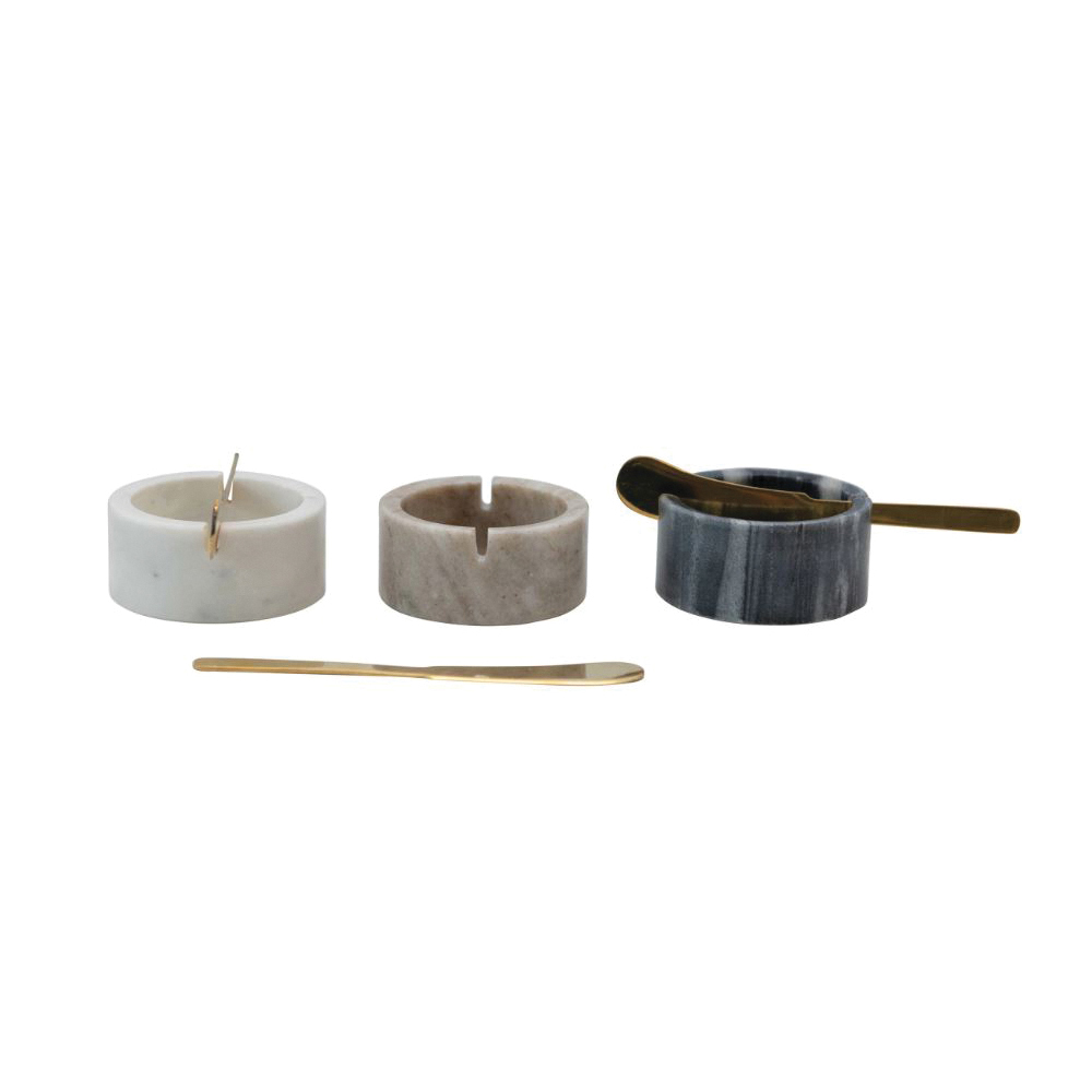 Creative Co-Op Sonoma Series DF5008A Bowl with Knife, Round, 3 in Dia, 1-1/2 in L, Marble - 5