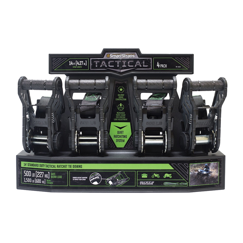 4630 Tactical Tie-Down, 1 in W, 14 ft L, Polyester, Dark Gray, 500 lb Working Load, S-Hook End