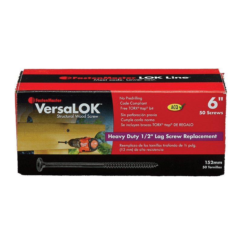 Versalok Structural Screw, Fastenmaster, 8 in L, Flat Head, Torx TTap Drive, Black Ext. Coating, 50 pk - 5