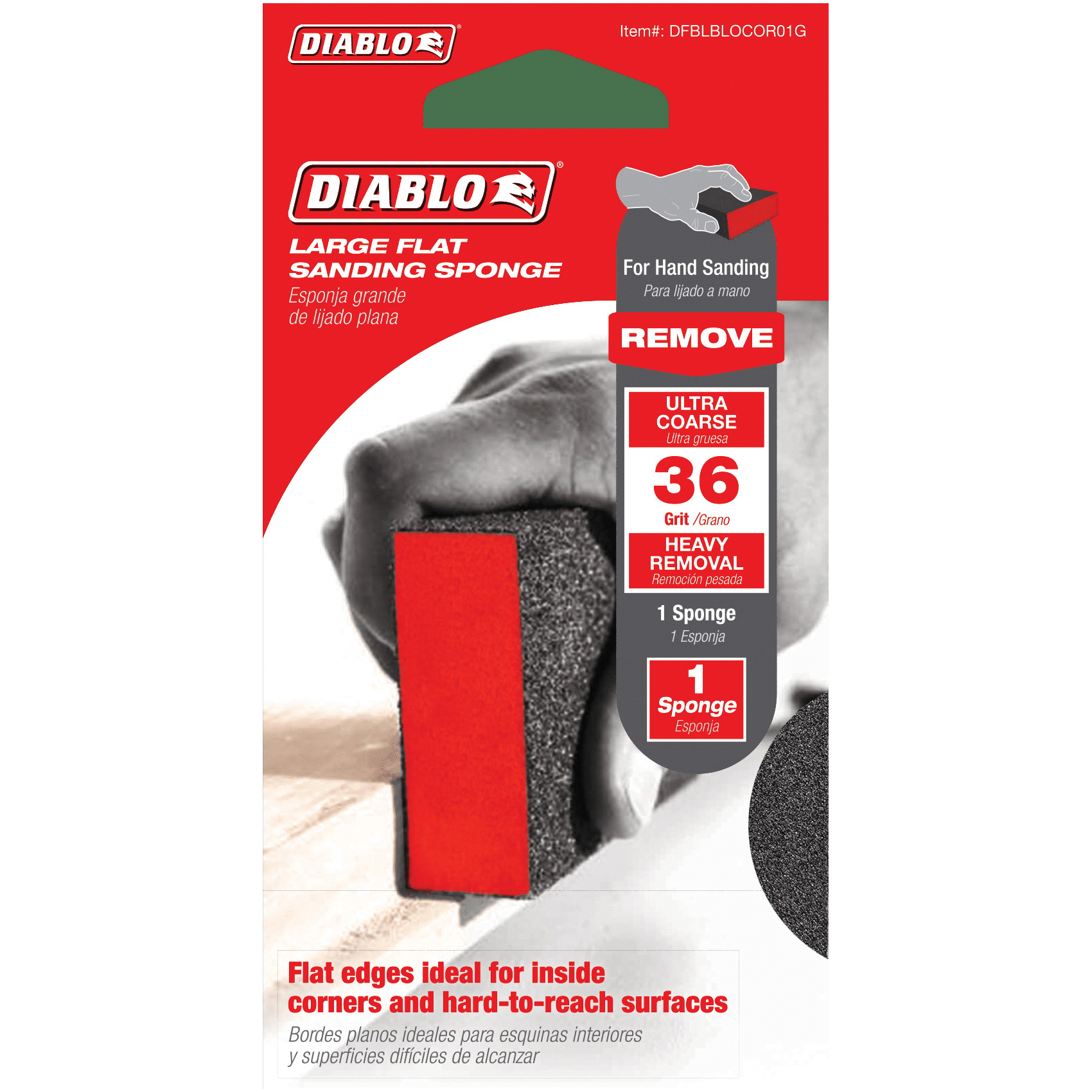 DFBLBLOCOR01G Flat Sanding Sponge, 5 in L, 3 in W, 36 Grit, Ultra Course, Aluminum Oxide Abrasive