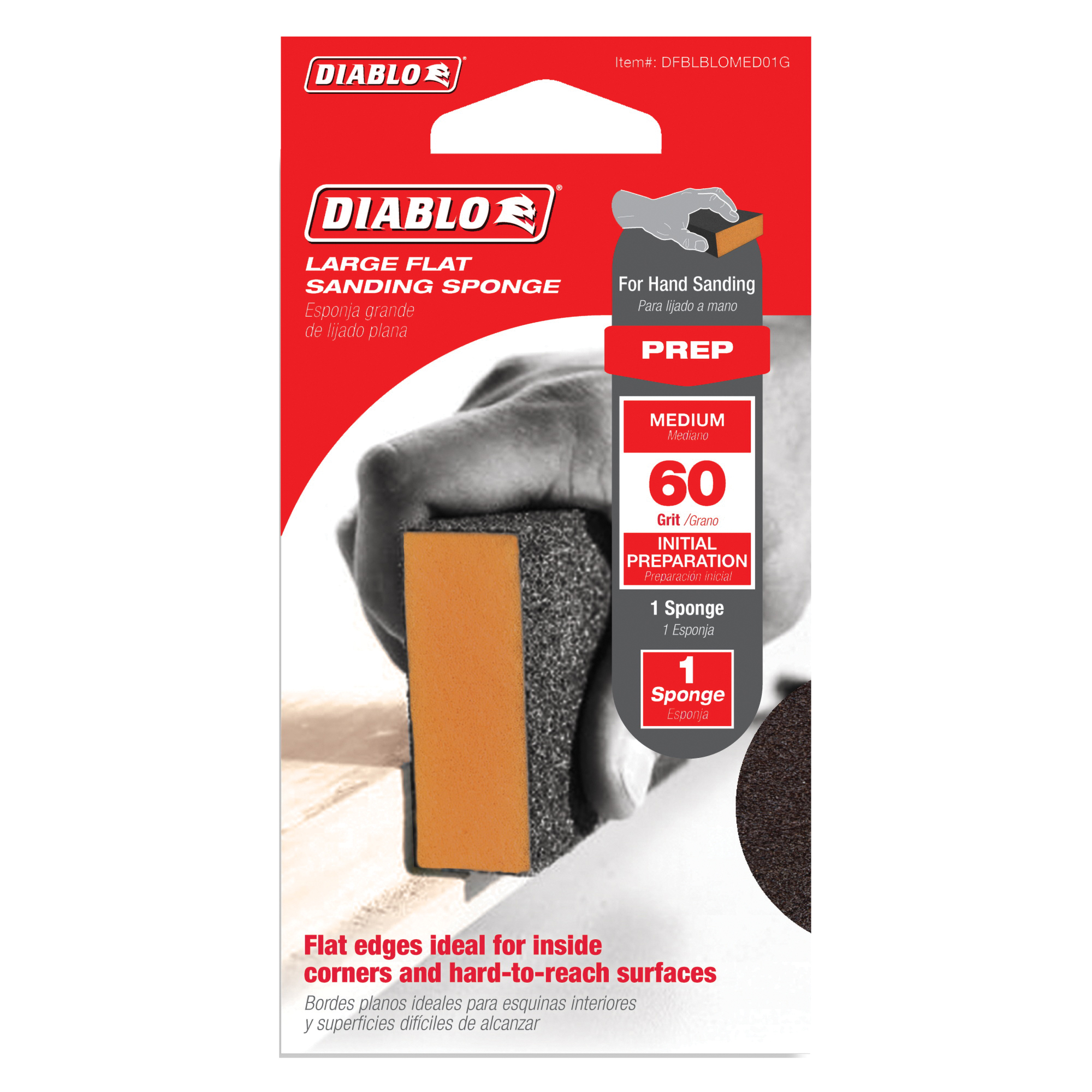 DFBLBLOMED01G Flat Sanding Sponge, 5 in L, 3 in W, 60 Grit, Medium, Aluminum Oxide Abrasive