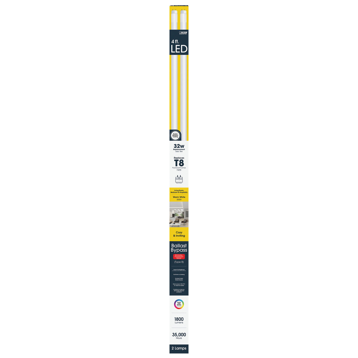 T848/830/B/LED/2 Linear LED Tube, T8 Tubular Lamp, Bi-Pin Lamp Base, Non-Dimmable, 2/PK