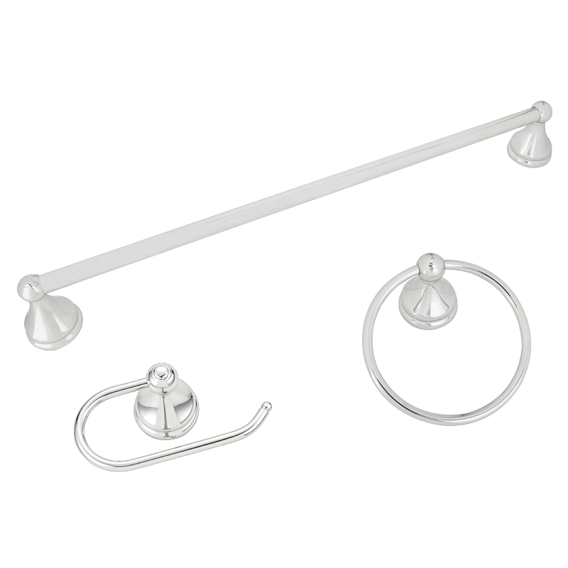 5003C Bath Hardware Set, Steel/Stainless Steel/Zinc, Chrome, 3-Piece, For: Bathroom