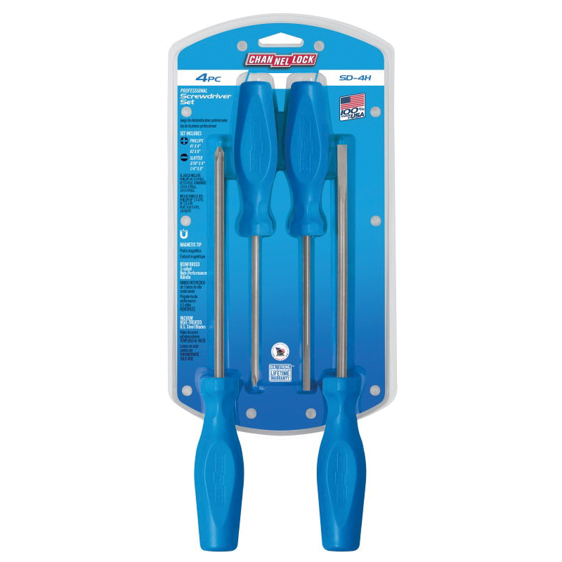 SD-4H Standard Screwdriver Set, 4-Piece, Tri-Alloy Steel, Gun Metal High Polish, Blue