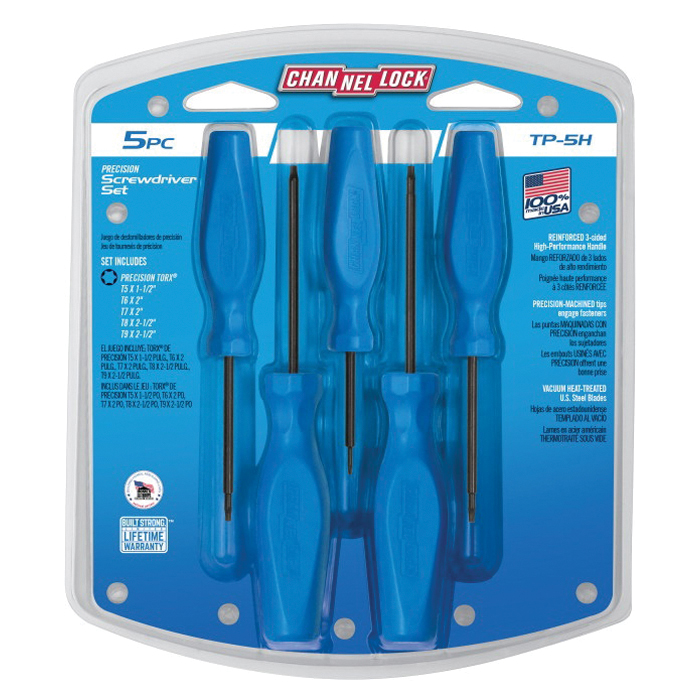 TP-5H Precision Screwdriver Set, 5-Piece, Tri-Alloy Steel, Polished Black Nitride, Blue