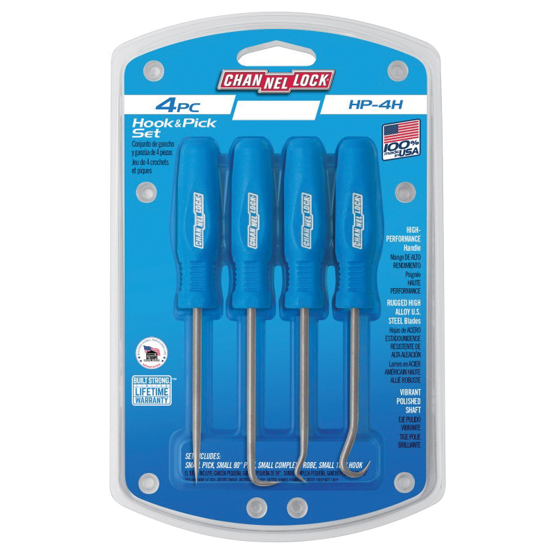 HP-4H Precision Hook and Pick Set, 4-Piece, Alloy Steel, Gun Metal High Polish, Blue