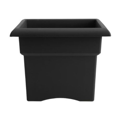 57918 Deck Box Planter, 14-1/4 in H, 18 in W, 18 in D, Square, Veranda Design, Plastic, Black