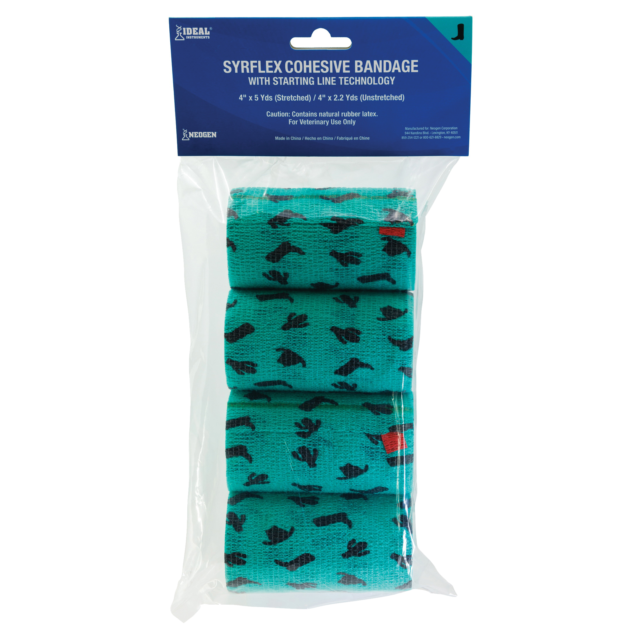 TA3400TEALP-4P Cohesive Flexible Bandage, 5 yd L, 4 in W, Fabric Bandage, Teal