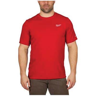Workskin Series 414R-L T-Shirt, L, Polyester, Red, Crew Neck, Raglan, Short Sleeve, Regular