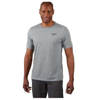 603G-L T-Shirt, L, Cotton/Polyester, Gray, Crew Neck, Short Sleeve