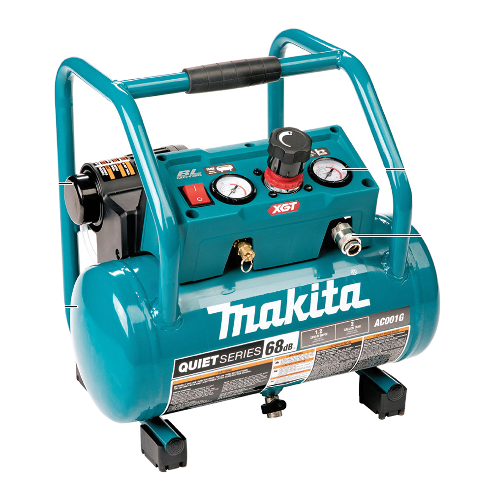 Makita XGT Quiet Series AC001GZ Compressor, Tool Only, 2 gal Tank, 40 V, 135 psi Pressure, 1.2 cfm Air - 2