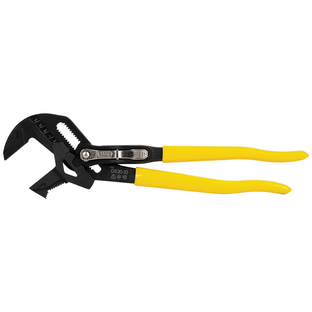 D53010 Plier Wrench, 10 in OAL, 2 in Jaw, Lever Adjustment, Yellow Handle, 3/8 in W Jaw, 1 in L Jaw