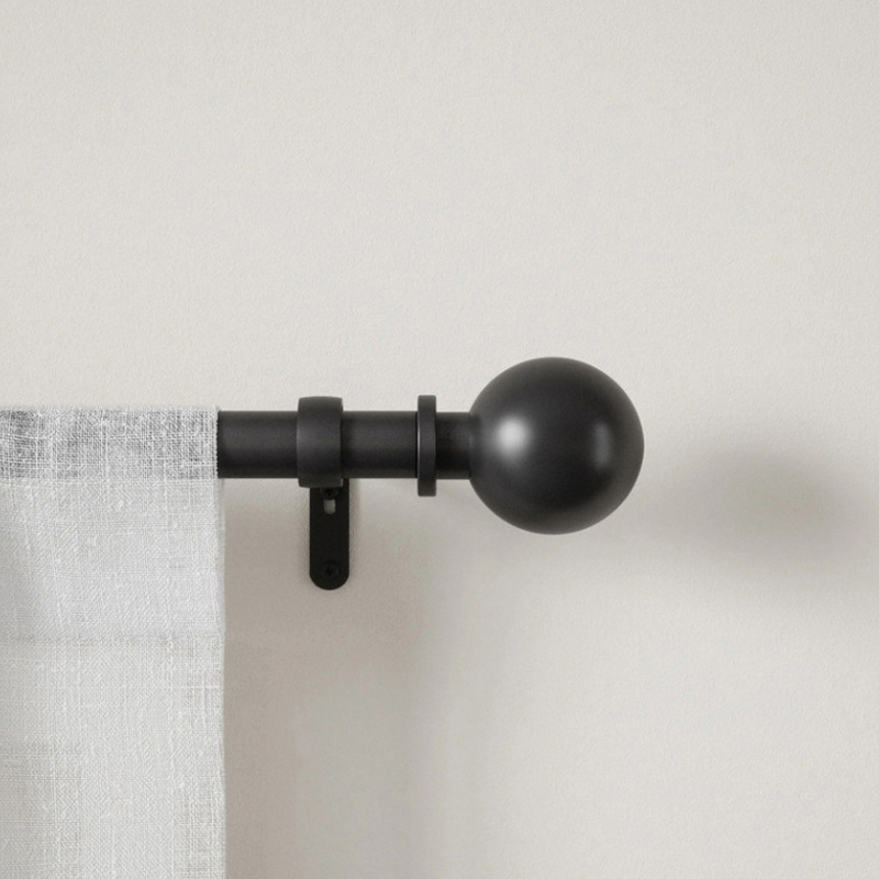Curtain Rod, Umbra, Bolas Series, 1 in Dia, 36 to 72 in L, Steel, Matte Black - 2