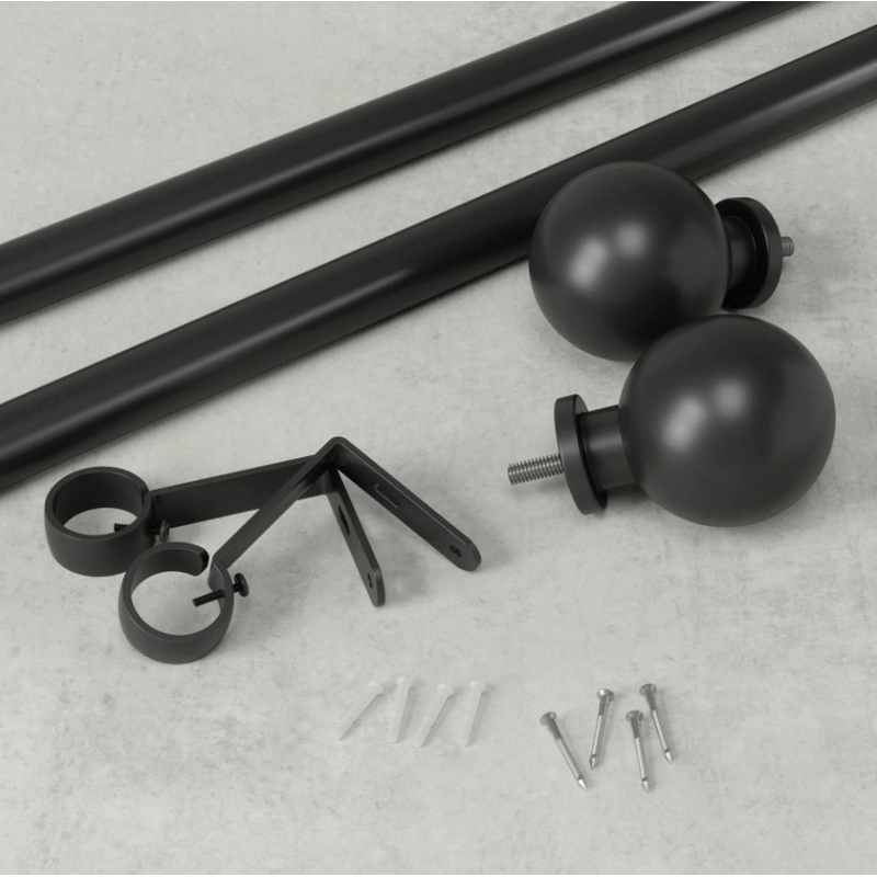 Curtain Rod, Umbra, Bolas Series, 1 in Dia, 36 to 72 in L, Steel, Matte Black - 4