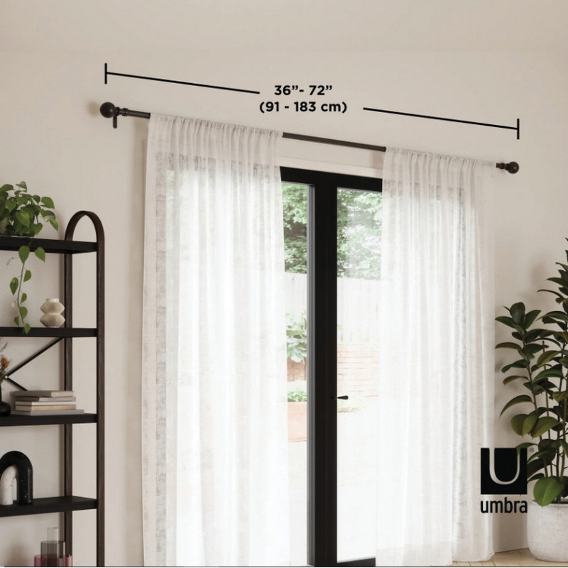 Curtain Rod, Umbra, Bolas Series, 1 in Dia, 36 to 72 in L, Steel, Matte Black - 5
