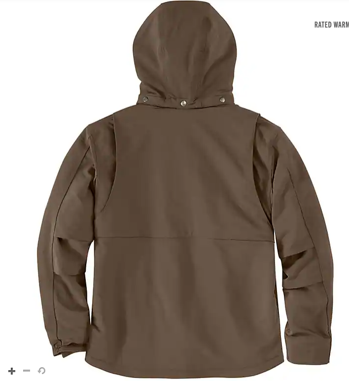 Carhartt Super Dux Series 106006-205-2XL-R Insulated Hooded Jacket, 2XL, Nylon/Spandex, Coffee, Mock Neck, Zipper - 2
