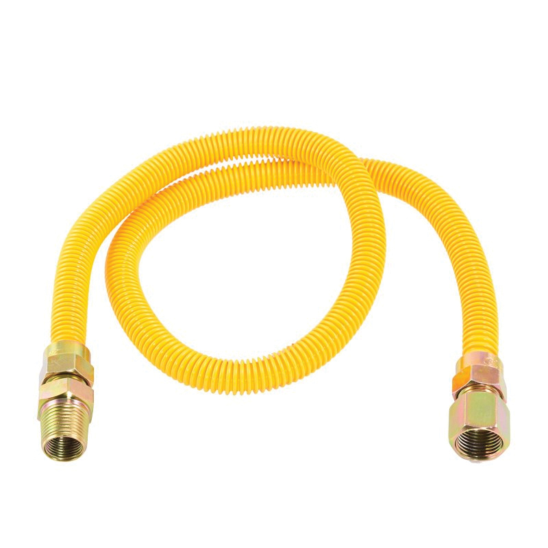 30YE515036B Gas Connector, 1/2 in, FIP x MIP, Stainless Steel, Epoxy-Coated, 36 in L, 5/8 in OD