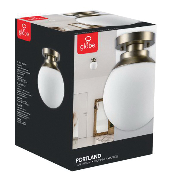 globe Portland Series 65792 Semi-Flush Mount Ceiling Lighting, 120 V, 1-Lamp, Halogen, Incandescent, LED Lamp - 1