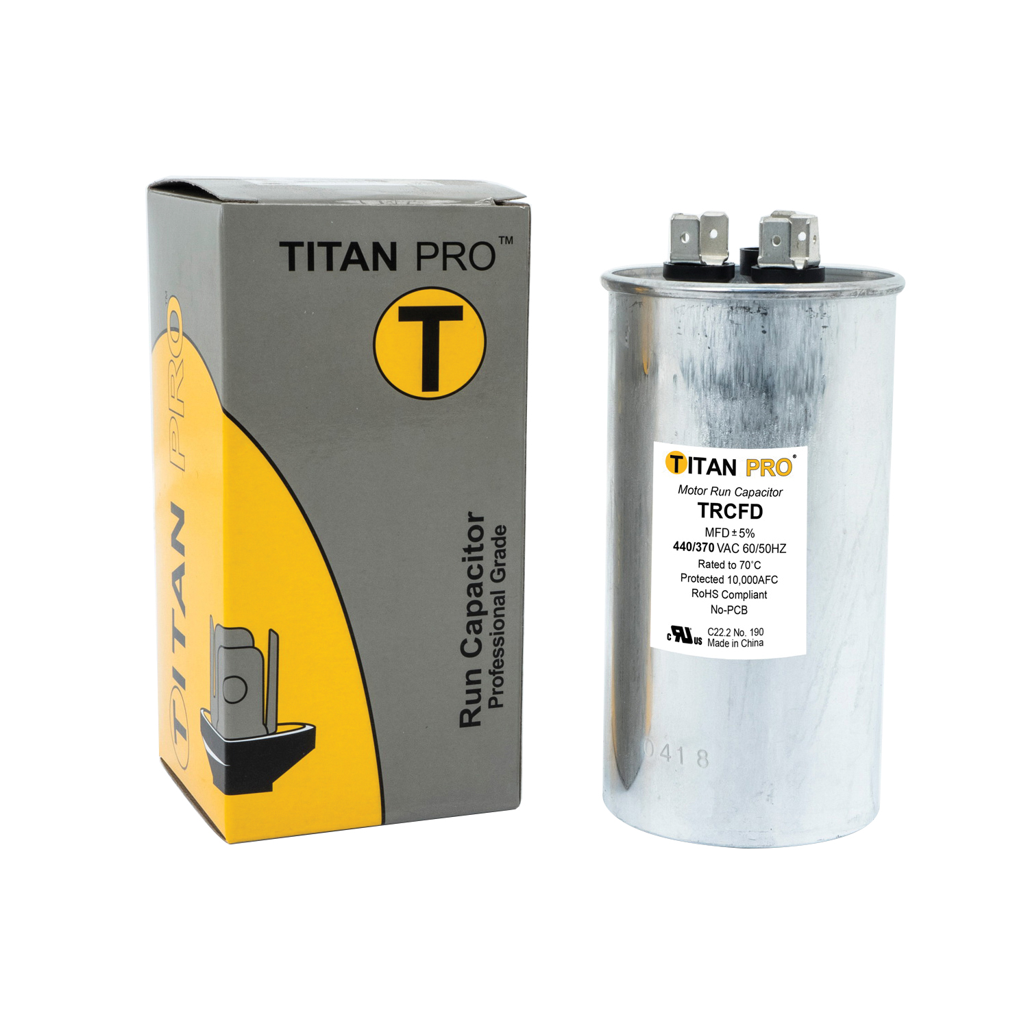 Run Capacitor, Titan Pro, 55+5 uF, 55+5 uF, 440/370 V, Standard Blade Terminal - 2