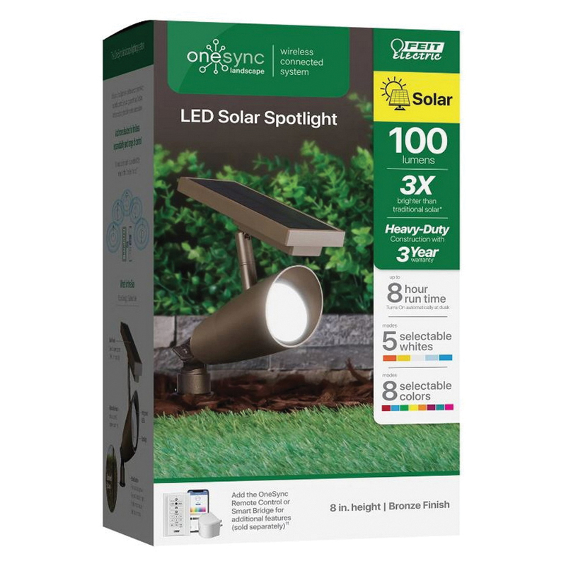 Feit Electric OneSync SPOT/SYNC/SOL/BZ/RP Solar Landscape Spotlight, Integrated LED Lamp, Metal Fixture, Bronze - 2