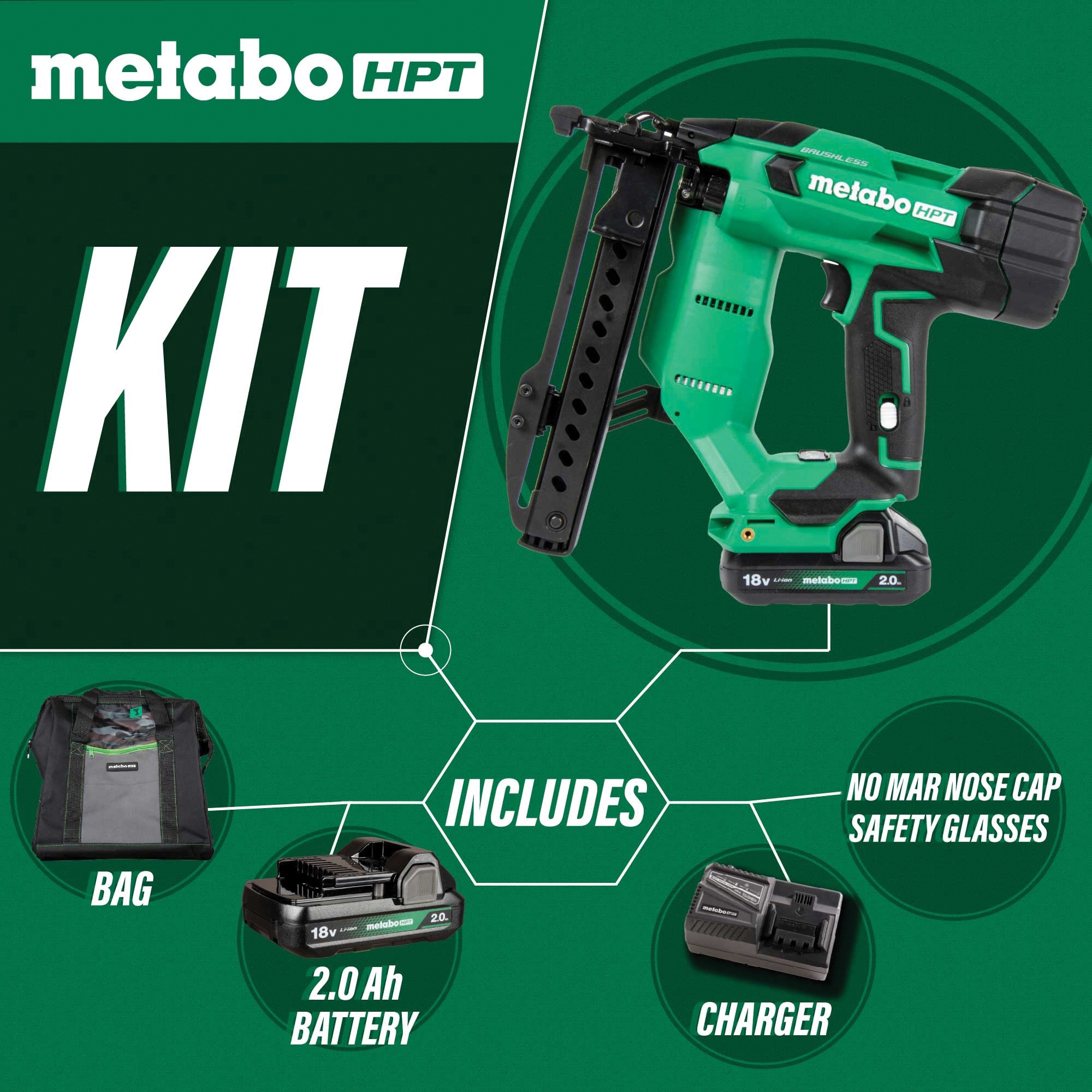 Cordless Stapler, Metabo HPT, Battery Included, 18 V, 2 Ah, 1/4 in W Crown, 1/2 to 1-1/2 in L Leg - 3