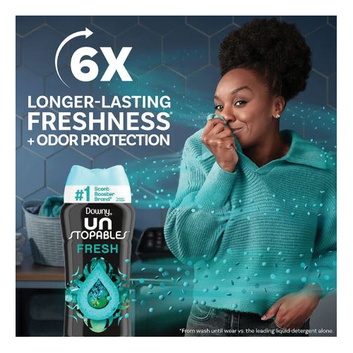 Unstopables In-Wash Scent Booster Beads, Downy, 9.1 oz Bottle, Solid, Fresh, Blue/Green - 2