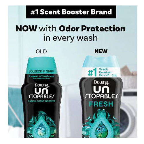 Unstopables In-Wash Scent Booster Beads, Downy, 9.1 oz Bottle, Solid, Fresh, Blue/Green - 4