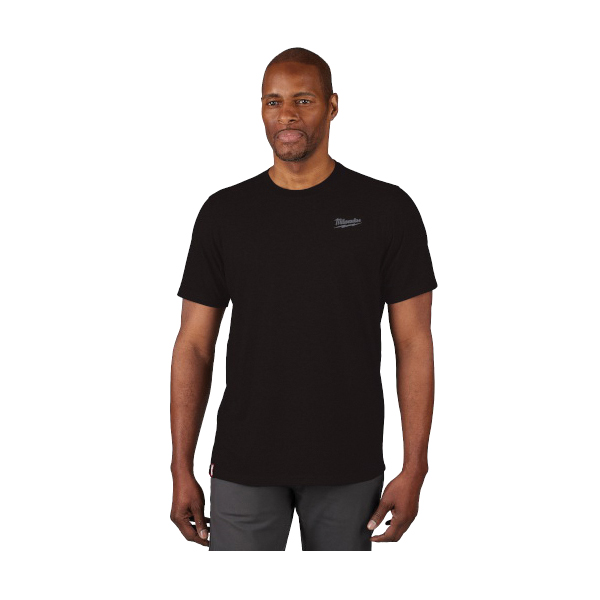 603B-2X Hybrid T-Shirt, 2XL, Regular, Cotton/Polyester, Black, Crew Neck, Short Sleeve