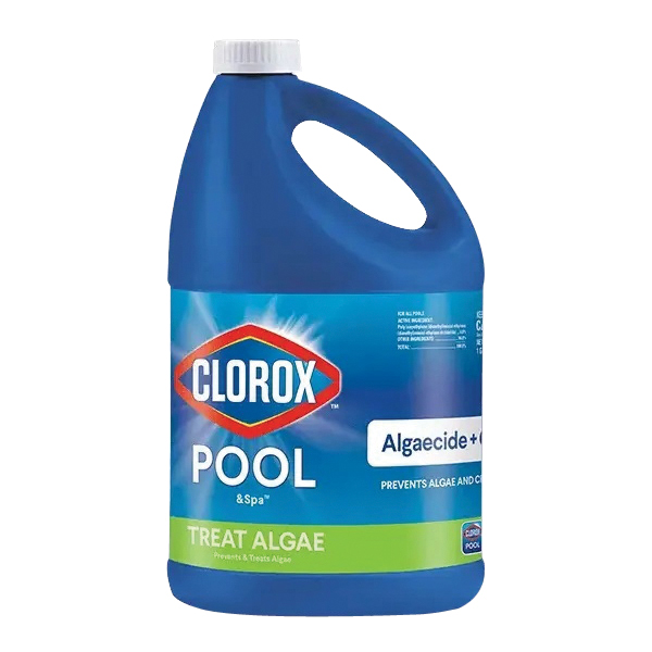 Clorox 43128CLX Pool and Spa Algaecide Plus Clarifier, 1 gal, Liquid, Blue/Green