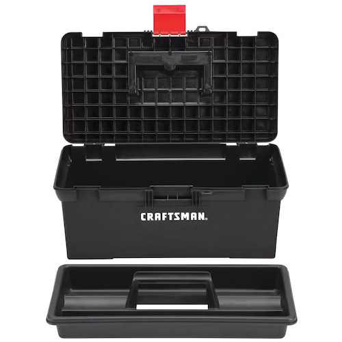 Tool Box, Craftsman, 442 cu-ft, Plastic, Black, 16 in L x 12.5 in W x 6.4 in H Outside, 0-Drawer - 3