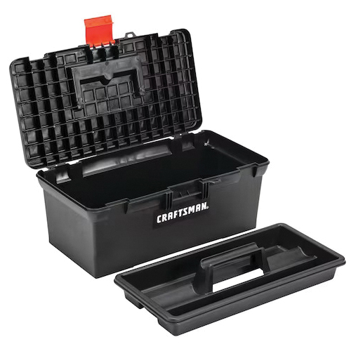Tool Box, Craftsman, 442 cu-ft, Plastic, Black, 16 in L x 12.5 in W x 6.4 in H Outside, 0-Drawer - 4