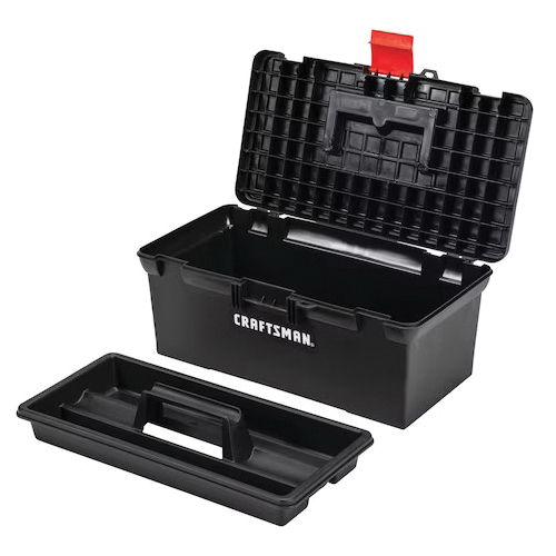 Tool Box, Craftsman, 442 cu-ft, Plastic, Black, 16 in L x 12.5 in W x 6.4 in H Outside, 0-Drawer - 5
