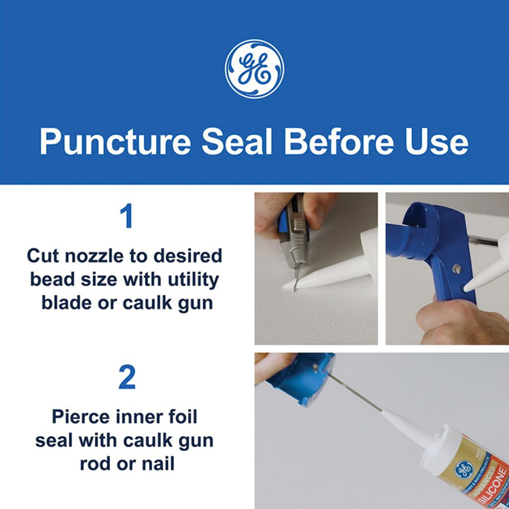 GE Advanced Silicone 2 2811092 Window & Door Sealant, Clear, 24 hr Curing, 10.1 fl-oz Cartridge