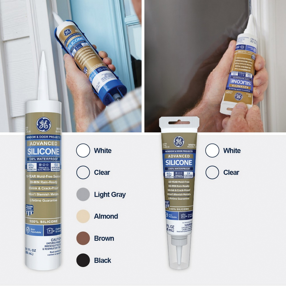 GE Advanced Silicone 2 2811092 Window & Door Sealant, Clear, 24 hr Curing, 10.1 fl-oz Cartridge