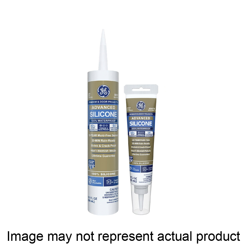 GE Advanced Silicone 2 2811092 Window & Door Sealant, Clear, 24 hr Curing, 10.1 fl-oz Cartridge