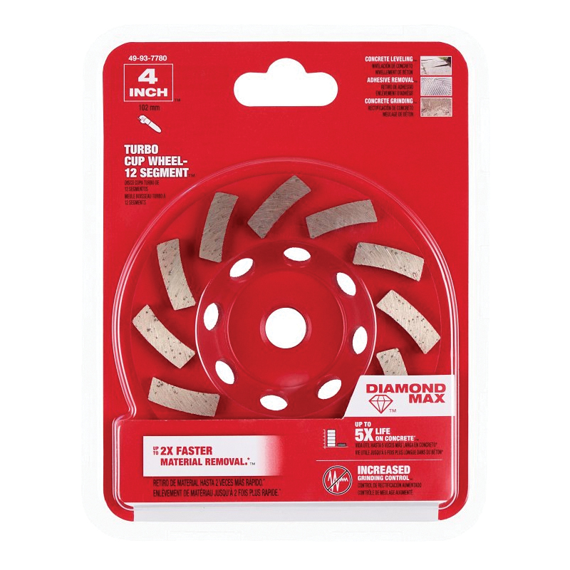 49-93-7780 Cup Wheel, 4 in Dia, 5/8 in Arbor, Diamond Abrasive